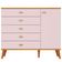 Quarto Infantil Completo Ternura Guarda-Roupa 5 Nichos Cômoda 5 Gavetas Berço Conversível Bartira Rosa
