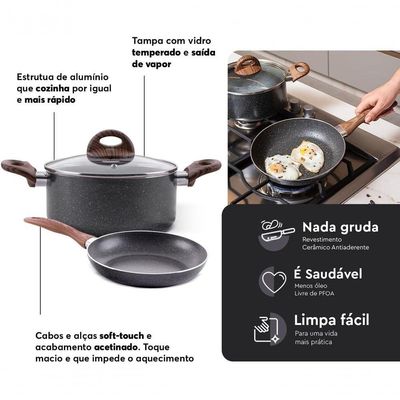 Jogo de Panelas Ceramic Life Smart Plus 5 Peças Alumínio Antiaderente Cinza Brinox