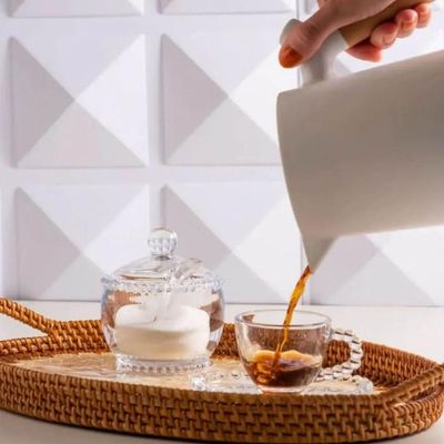 Jogo 16 Peças Xícaras Café e Pires 80ml Vidro Pearl Wolff Chavena Transparente Cafezinho Recepção