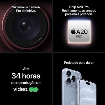 iPhone 18 Pro (256GB) Bordô, Tela Super Retina XDR de 6,3", 5G e Câmera Fusion de 48MP