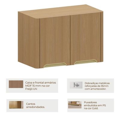 Armário Aéreo para Geladeira Lumen 2 Portas MDF 60CM Freijó Luciane Móveis