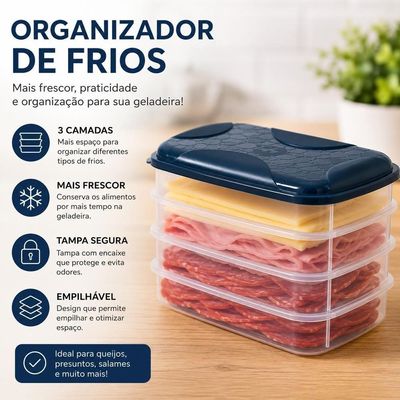 Organizador de Frios 3 Andares em Polipropileno PP Multiuso com Tampa para Geladeira 3 Peças