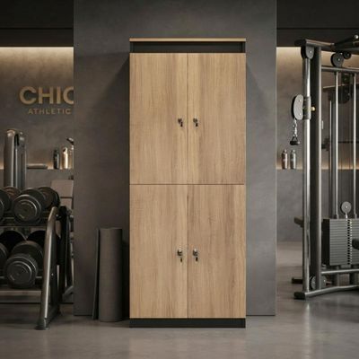 Armário Locker 4 Portas com Chave Multiuso para Academia Escritório e Vestiário ME4204 Amêndoa/Preto Tecnomobili