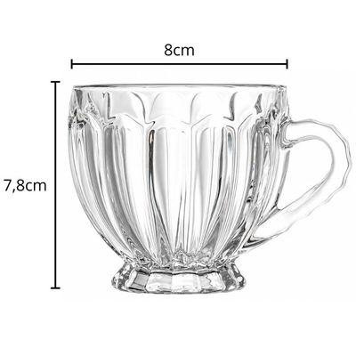 Jogo 6 Xícaras Vidro Cristal 200ml Renaissance Lyor Transparente Caneca Chá Café Mesa Posta