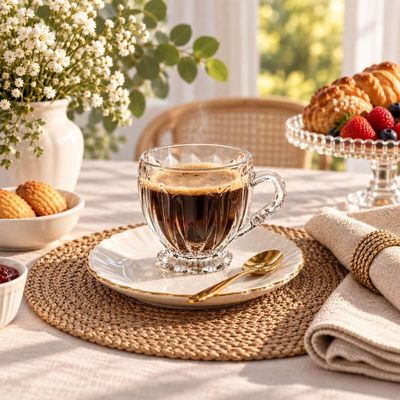 Jogo 6 Xícaras Vidro Cristal 200ml Renaissance Lyor Transparente Caneca Chá Café Mesa Posta