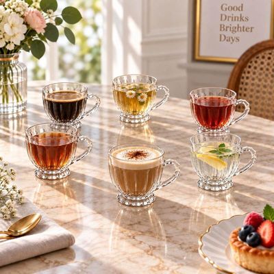 Jogo 6 Xícaras Vidro Cristal 200ml Renaissance Lyor Transparente Caneca Chá Café Mesa Posta