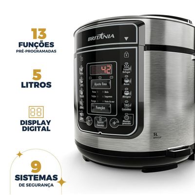 Panela de Pressão Britânia 5L 13 Receitas 900W BPP05P 220V