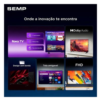 Smart TV 43S42R 43 LED Full HD Roku Wi-Fi Dolby Audio HDMI USB Semp Preto / Bivolt