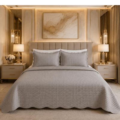Colcha King Matelassê 2 Porta Travesseiros Lyor Cinza Escuro Quadrat Poliéster Cama Posta Casas