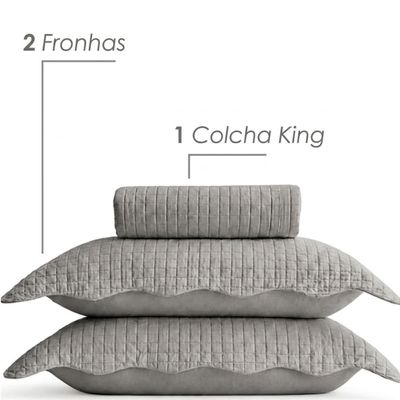 Colcha King Matelassê 2 Porta Travesseiros Lyor Cinza Escuro Quadrat Poliéster Cama Posta Casas