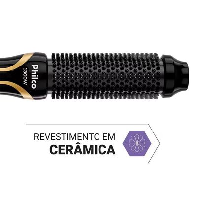 Escova Secadora PES33A Íons Tourmaline Philco Preto e Dourado / Bivolt