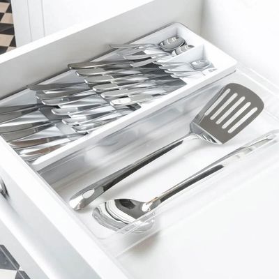 Organizador de Talheres e Utensílios Divisor Organizador para Gaveta Clear Ou 37,5X30X5,6cm Branco Branco