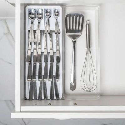 Organizador de Talheres e Utensílios Divisor Organizador para Gaveta Clear Ou 37,5X30X5,6cm Branco Branco