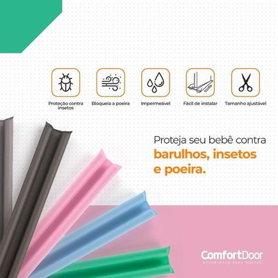 Veda Porta Rolinho 100cm Ajustável em Couro Sintético e Espuma Comfort Door Rosa Claro Chumbo
