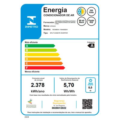 Ar Condicionado Split Cassete 4 Vias Hitachi AirCore 600 Inverter 56.000 Btus Quente e Frio 220v R-32