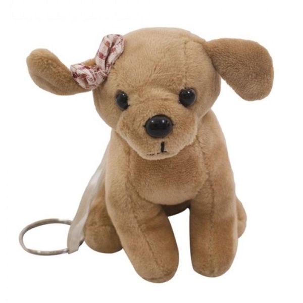 Chaveiro Cachorro Pelúcia Marrom Com Laço 11cm