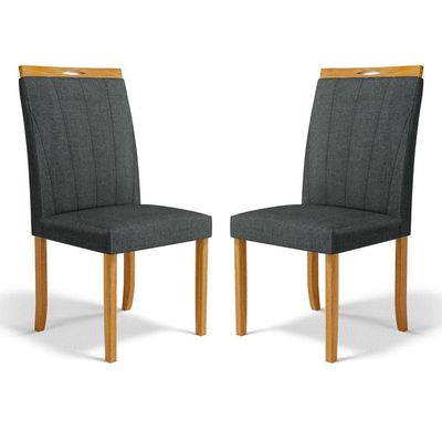 Kit Com 2 Cadeiras Aurora Madeira Maciça Estofadas Para Mesa De Jantar Linho Chumbo 406