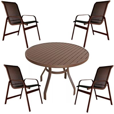 Conjunto Lótus Mesa 90cm 4 Poltronas Marrom