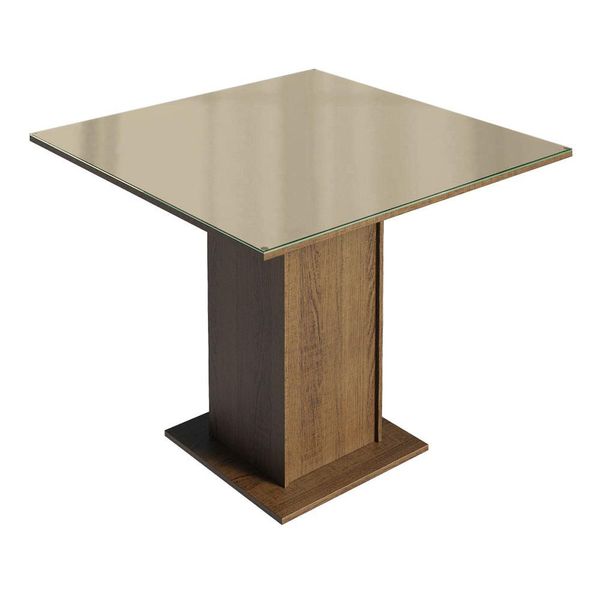 Mesa Madesa Quadrada Tampo de Vidro 5363 Rustic/Crema Rustic/Crema