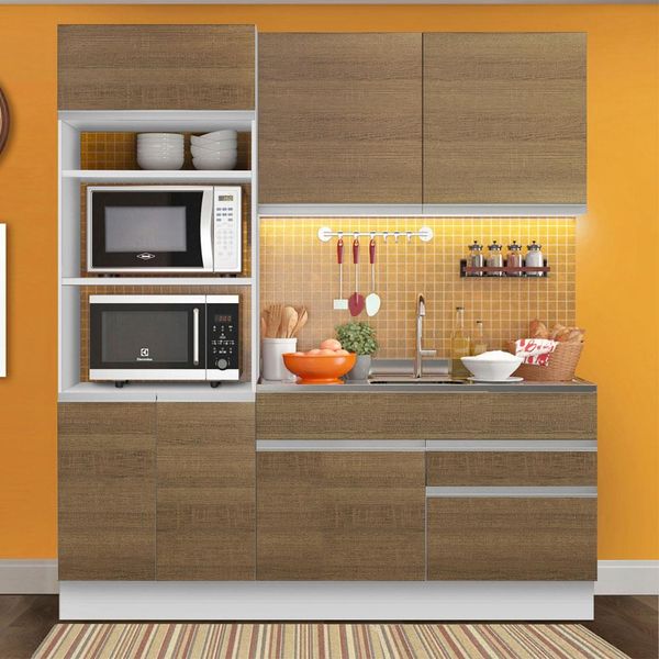 Cozinha Compacta Madesa Lívia 6 Portas 2 Gavetas (Sem Tampo e Pia) Branco/Rustic Branco/Rustic