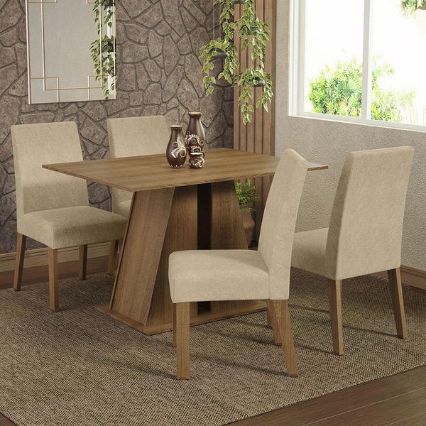 Conjunto Sala de Jantar Mesa Tampo de Madeira 4 Cadeiras Rustic/Imperial Agnes Madesa Rustic/Imperial