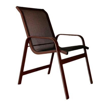 Conjunto Lótus Com Mesa 80cm Ripada + 4 Poltronas + Ombrelone 2,40m Com Base Marrom