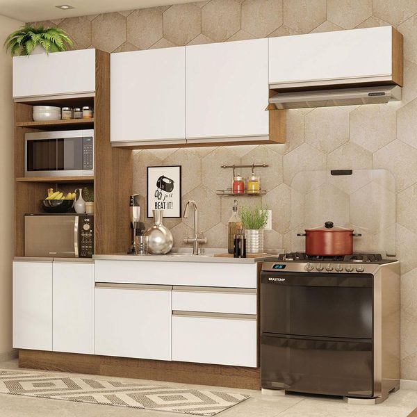 Armário de Cozinha Completa 270cm Rustic/Branco Glamy Madesa 15 Rustic/Branco Armário de Cozinha Completa 270cm Rustic/Branco Glamy Madesa 15 Rustic/Branco