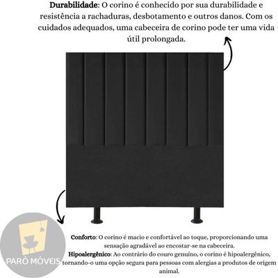 Cabeceira Estofada De Cama Casal Box 140 Cm Sophia Corino Cor:preto