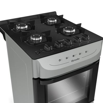 Fogão Mueller Titânio 4 Bocas Com Mesa De Vidro Mfv4bb