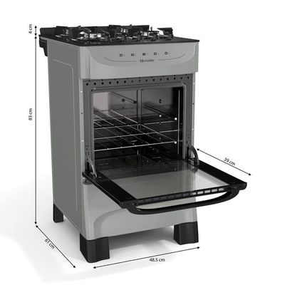 Fogão Mueller Titânio 4 Bocas Com Mesa De Vidro Mfv4bb