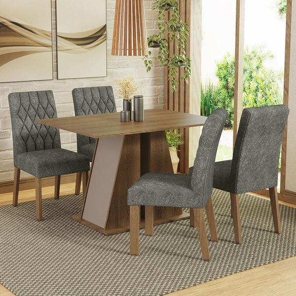 Conjunto Sala de Jantar Mesa Tampo de Madeira 4 Cadeiras Rustic/Crema/Silver Gisele Madesa Rustic/Crema/Silver Conjunto Sala de Jantar Mesa Tampo de Madeira 4 Cadeiras Rustic/Crema/Silver Gisele Madesa Rustic/Crema/Silver