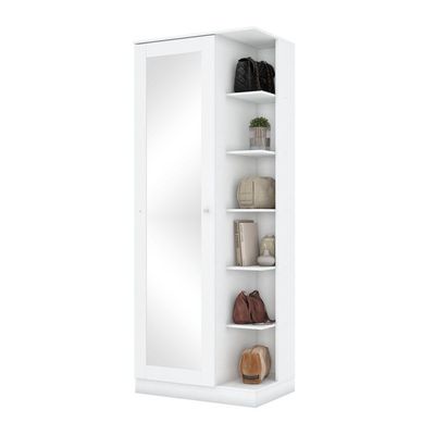 Sapateira Espelho 01 Porta 06 Prateleiras íris Henn Branco
