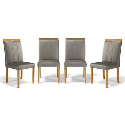 Kit Com 4 Cadeiras Ana Madeira Maciça Estofadas Para Mesa De Jantar Veludo Chumbo 109