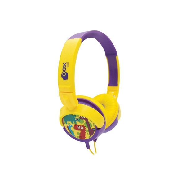 Fone De Ouvido Infantil Fones Giratorios Oex Kids Dino Hp300 - 85Db Amarelo/Roxo