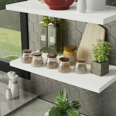 Kit 2 Prateleiras Suspensas Para Cozinha Madesa 60 Cm Com Mão Francesa - Branco Branco