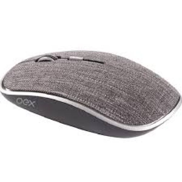 Mouse Wireless OEX Twill MS600 Bluetooth Cinza 1600Dpi Receptor Nano USB Revestido em Tecido