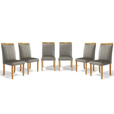 Kit Com 6 Cadeiras Maiara Madeira Maciça Estofadas Para Mesa De Jantar Veludo Chumbo 109