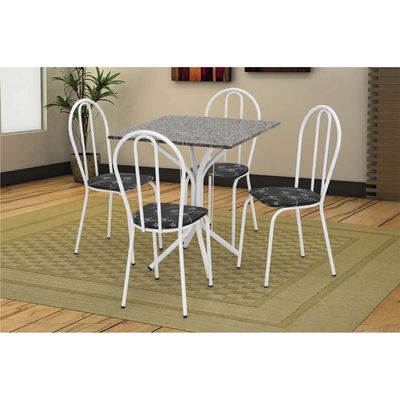 Conjunto Mesa Quadrada com 4 Cadeiras e Tampo em Granito Artefamol Thais Branco/Granito