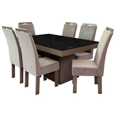 Conjunto Mesa com 6 Cadeiras Talismã New Premium Nevada Tabaco/Preto