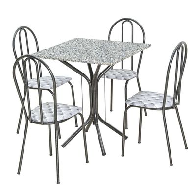 Conjunto Mesa Quadrada com Tampo em Granito e 4 Cadeiras Preto/Granito