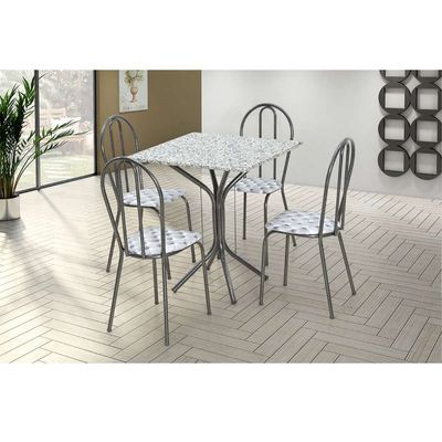 Conjunto Mesa Quadrada com Tampo em Granito e 4 Cadeiras Preto/Granito