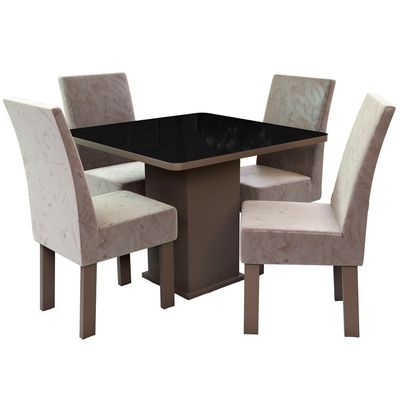 Conjunto Mesa 4 Cadeiras Talismã New Ônix Madeira Eucalipto Tabaco/Preto