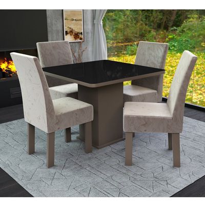 Conjunto Mesa 4 Cadeiras Talismã New Ônix Madeira Eucalipto Tabaco/Preto