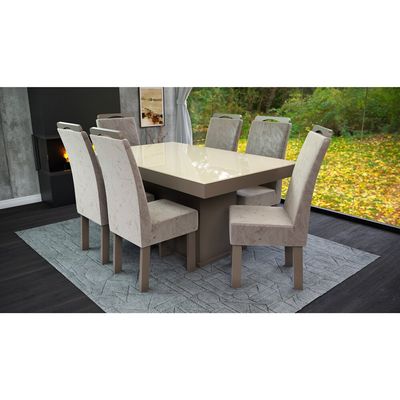 Conjunto Mesa com 6 Cadeiras Talismã New Premium Nevada Tabaco/Fendi