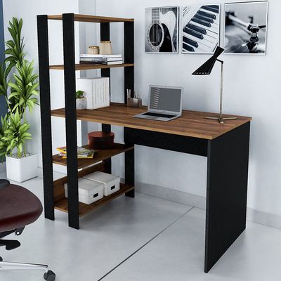 Mesa para Computador Match com 3 Prateleiras Artely Pinho/Preto