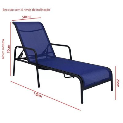 Espreguiçadeira Modelo Sling Em Tela E Alumínio Preto/azul