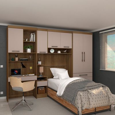 Módulo Mesa de Cabeceira Alta 38cm com 1 Porta e 1 Gaveta Eucamóveis Paris - 324 Avela/Cinammon