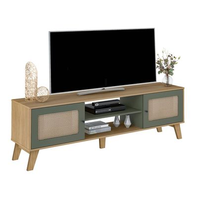 Rack Charlotte MDF com Pés 2 Portas Artely Carvalho/Menta