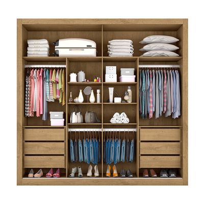 Guarda Roupa Sevilha 2 Portas de Correr Casal 6 Gavetas MDF Mademarcs Brauna/Offwhite