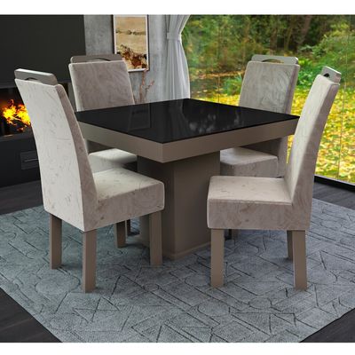 Conjunto Mesa Quadrada New Nevada com 4 Cadeiras Talismã Tabaco/Preto
